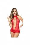 Yidartono Mode féminine Sexy séduisante Dentelle Attrayante percée évider Costume de Lingerie Rouge,L 