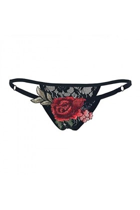 WOZOW Lingerie Femmes Dentelle Appliques Slips Culottes Strings sous-vêtements Culottes M,Noir 