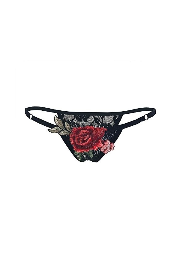 WOZOW Lingerie Femmes Dentelle Appliques Slips Culottes Strings sous-vêtements Culottes M,Noir 