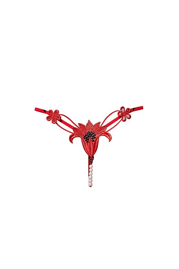 Slip Chaîne Femme Pantalon Thong Sexy Dentelle Culotte Sous-Vêtements Lingerie Sexy Une Pièce, rouge, taille unique
