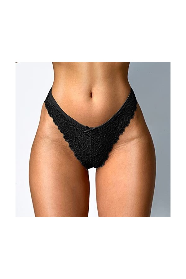 Culotte courte pour femme sexy en dentelle florale en maille Taille basse creuse transparente Grande taille Sous-vêtements fa