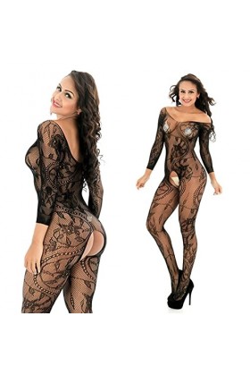 FYBOC Bodystocking Fichier Ouvert Bretelles CroiséEs Sexy Lingerie Ensemble De Bas Transparent Resille Entrejambe Sous-VêTeme