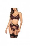 Lingerie Nuisette Sexy Femme 3 Pieces Dentelle Porte Jarretelles Ensemble de Soutien-Gorge et de Culottes Sexy à Bretelles El