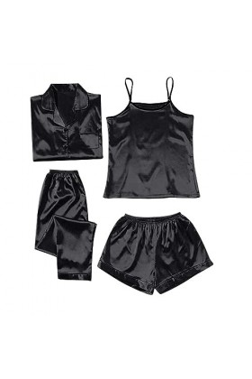 Pyjama sexy pour femme - Col en V - Sous-jupon - Nuisette sexy - Chemise de nuit - Tunique à enfiler - Nuisette à bretelles -