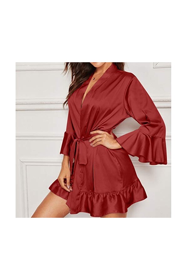 Nouveauté 2023 – Vêtements de nuit pour femme en dentelle Lingerie sexy Bas en résille pour femme, Rouge, XXL