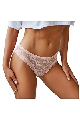 Jiabing Culotte Lacte-up Out Dentelle pour Les Femmes Sexy Culotte Creuse Crochet Lingerie Chat Pink, XL 