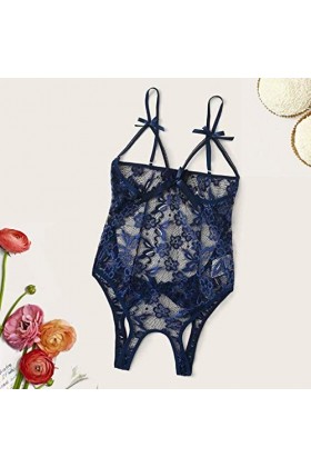 Hasagimol Lingerie Sexy De Pute Femme One-Piece Deep V Dos Nu Réglable Teddy Sous-VêTement Entrejambe Dentelle Babydoll Body 