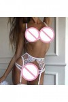 Ensemble lingerie sexy en dentelle avec soutien-gorge + porte-jarretelles + culotte en dentelle pour couple, blanc, XL