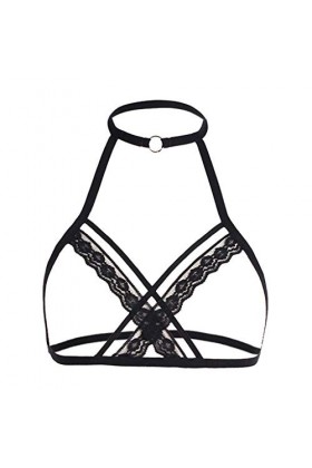 Lingerie en soie grande taille pour femme - Soutien-gorge élastique à bretelles creux - Cage séduisante - Lingerie sexy, Noir