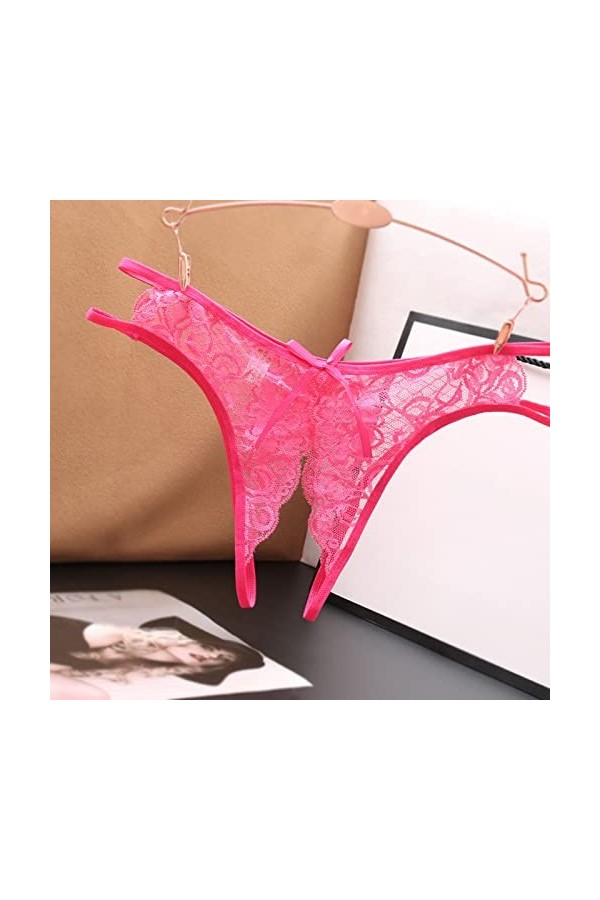 Culotte String en Satin pour Femme Dentelle Ouvert Bas Slips Culottes sous-vêtements Femmes Taille Entrejambe caleçons Sexy F