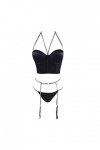 Lingerie sexy pour femme avec soutien-gorge et pyjama sexy en dentelle clignotante à trois points en diamant léger, Noir , M