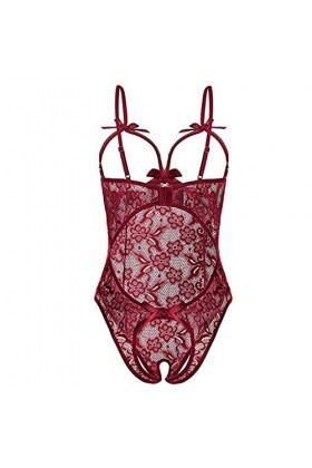 Ensemble Lingerie Sexy Femme éRotique Une pièce Deep V Dos Nu Réglable Teddy sous-VêTement Dentelle Babydolls Body Combinaiso