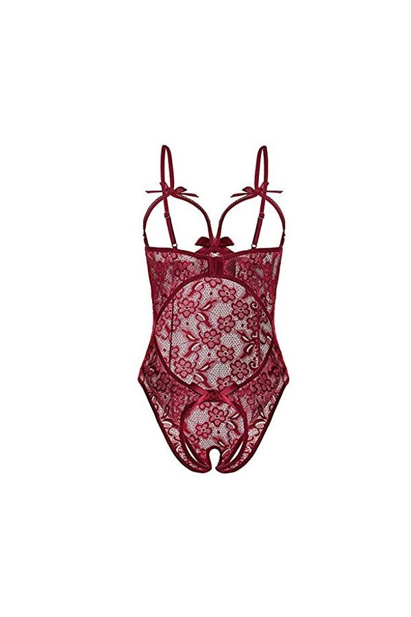 Ensemble Lingerie Sexy Femme éRotique Une pièce Deep V Dos Nu Réglable Teddy sous-VêTement Dentelle Babydolls Body Combinaiso