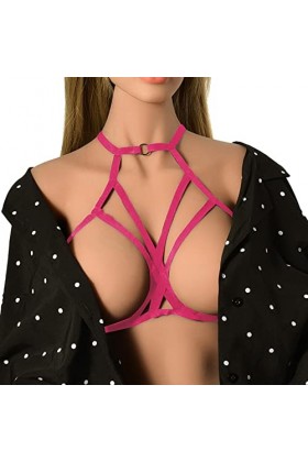 Jiabing Mode élastique Soutien-Gorge Sangle Sexy intéressant Harnais sous-vêtements Lingerie Manches Longues Hot Pink, One S