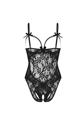 Ensemble Lingerie Sexy Femme éRotique Une pièce Deep V Dos Nu Réglable Teddy sous-VêTement Dentelle Babydolls Body Combinaiso