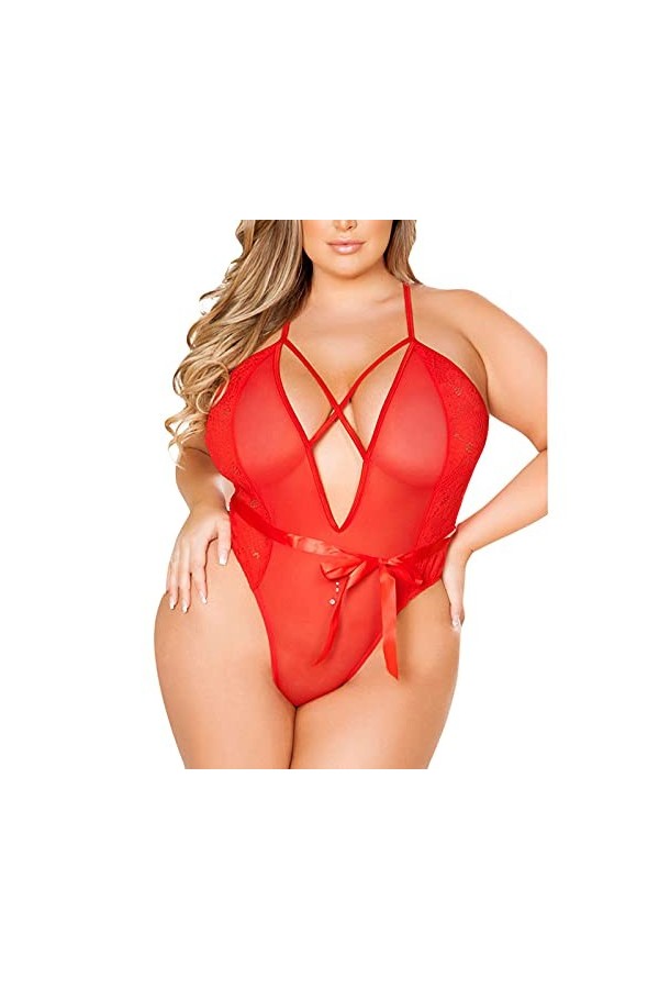 Hasagimol Lingerie Sexy Femme Pute One-Piece Deep V Dos Nu Réglable Teddy Sous-VêTement Dentelle Babydoll Body Combinaison Co