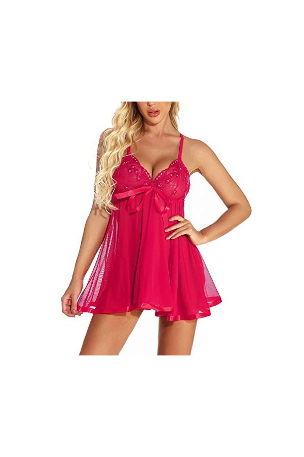 2023 Nouveauté - Pyjama sexy en dentelle - Taille S à 6XL, Hot Pink, XXXXXXL