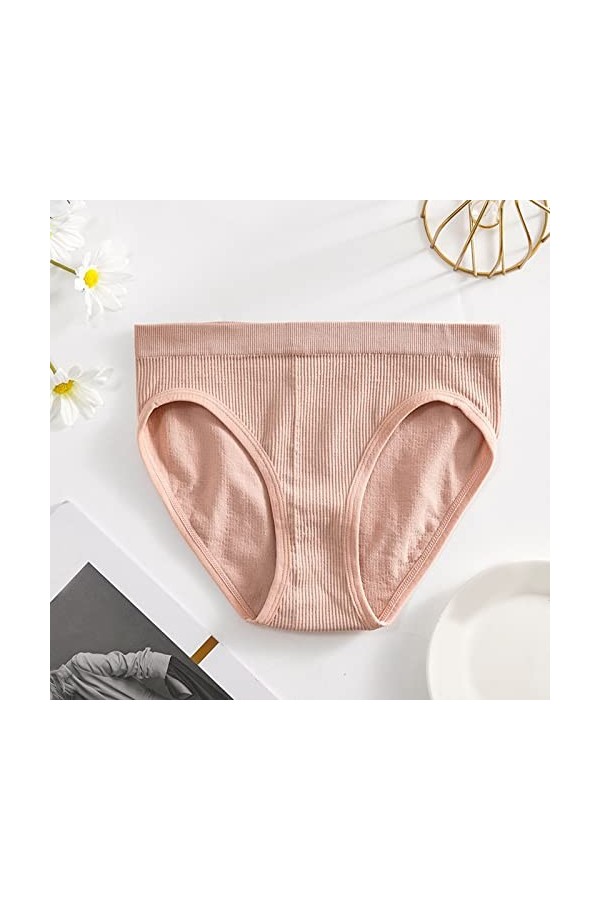 Femmes Taille Moyenne Couleur Unie côtelé Coton fichier Sexy Respirant sans Couture Slips Culottes Menstruelle Chien Femelle 