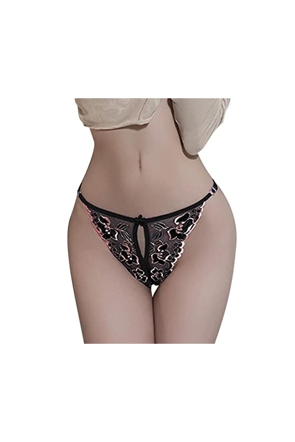 String Bikini Culotte pour Femme Culotte brodée pour Dames Clignotant Taille de réglable Sexy Entrejambe Ouvert String en Mai