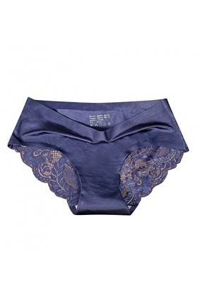 Jiabing Femmes Respirant Glace Soie Texture sans Couture Slips Culottes Femmes Taille Moyenne Sexy Dentelle Dames Culottes Me