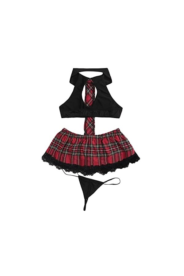 Nouveauté 2023 – Ensemble de lingerie sexy pour femme avec haut et jupe à carreaux, Noir , S