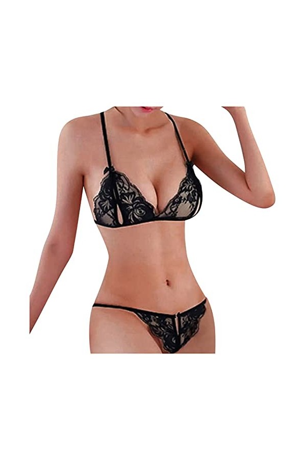 Générique Lingerie Dentelle Rouge Taille Sexy Hommes Femmes Transparentes 3 sous-vêtements Low et Appeal T-Word Sets Ensemble