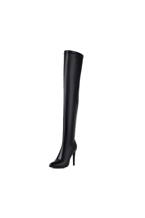 WOkismD 10CM/3.93IN Sexy Bout Pointu Ultra-Haut Talon Stiletto Côté Zipper Sur-Le-Genou Bottes Grande Taille Longues Bottes,N