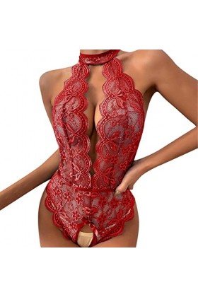 Clubware Lingerie sexy pour femme - Rouge - À carreaux - Rouge - Sexy - Rouge - Taille S