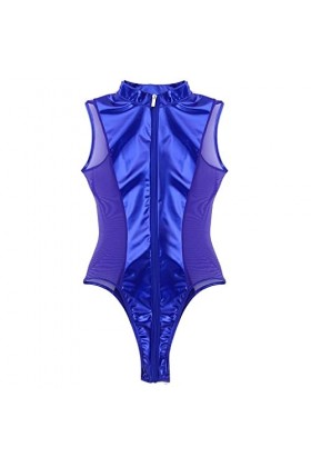 Y23-K Style 2023 - String sexy pour femme - Coupe haute - Fermeture éclair transparente, bleu, S