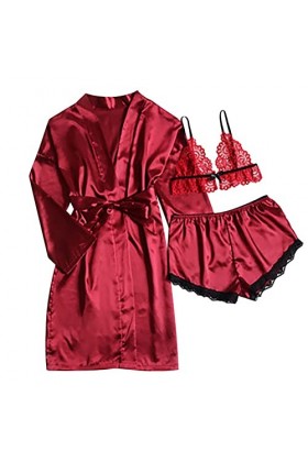 Ensemble pyjama dhiver pour femme - En coton - Lingerie sexy - Nuisette vintage - Robe de nuit - Vêtements de nuit, rouge, M