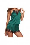 Ensemble pyjama pour femme - Lingerie sexy - Col en V - Pyjama vintage - Uniformes - Chemise de nuit confortable, vert, M