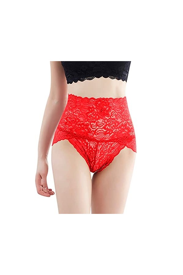 Jiabing Femmes Sexy Shapewear Dentelle Taille Haute sous-Vêtements Brodé Mesh Sheer Culottes Plus La Taille sous-Vêtements Cu