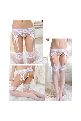 TDEOK Lingerie Sexy Femme pour Ceinture Sexy Hauts Hauts Femmes & Ensemble Top Bas Jarretelles Dentelle Jarretière Noël Ange 