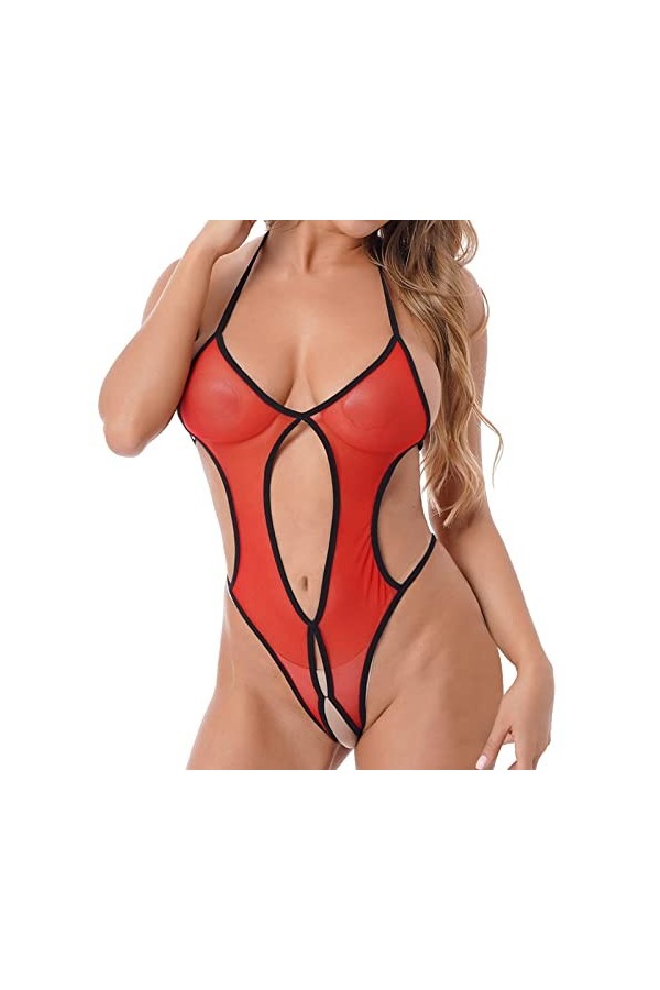 Costume Cosplay Sexy Femme 1 pièce dos en maille body dos à lacets transparent nuisette Teddy nuisette à lacets Lingerie de p
