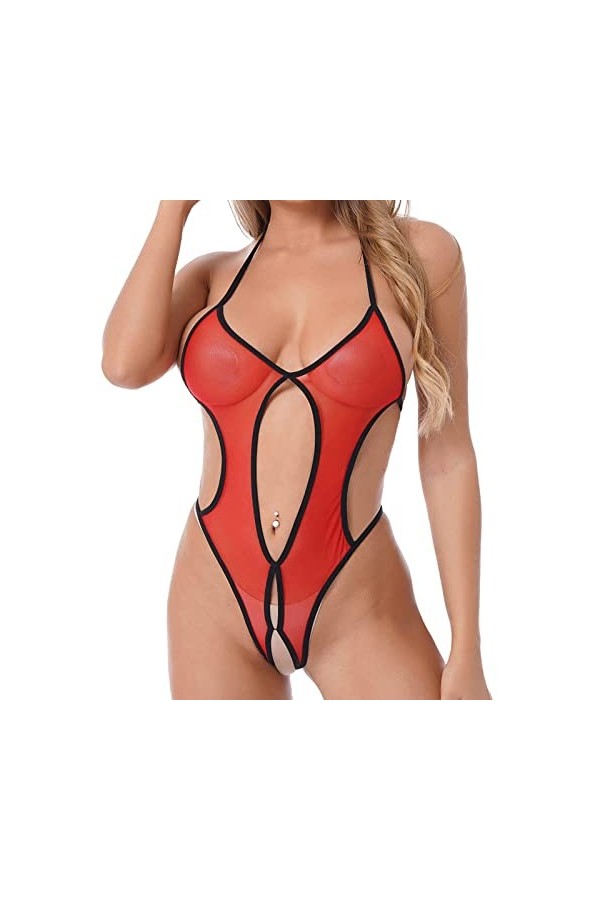 Costume Cosplay Sexy Femme 1 pièce dos en maille body dos à lacets transparent nuisette Teddy nuisette à lacets Lingerie de p