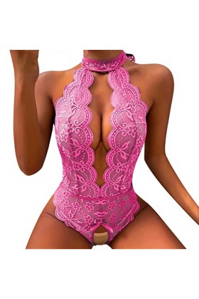 Hasagimol Lingerie Sexy Femme éRotique Pute One-Piece Deep V Dos Nu Réglable Teddy Sous-VêTement Ouvert Dentelle Babydolls Bo