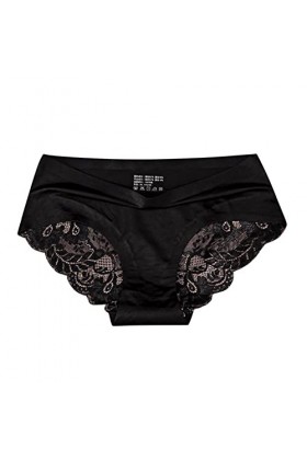 Jiabing Femmes Respirant Glace Soie Texture sans Couture Slips Culottes Femmes Taille Moyenne Sexy Dentelle Dames Culottes Me