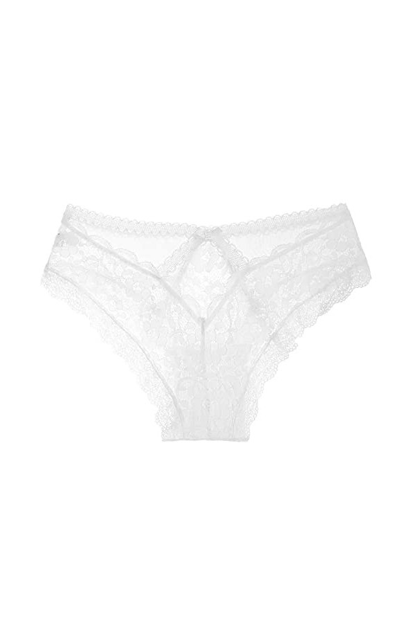 Jiabing Out for Women sous-vêtements Dentelle Culotte Sexy Culotte Creuse Crochet Lace-up Lingerie Fille White, M 