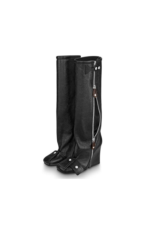 WOkismD 9 CM/3.54IN Sexy Carré Toe Mode Catwalk Genou-Haute Bottes Grande Taille Rivet Étape Performance Bottes,Noir,42 EU