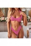 MOMOEW Sexy 2pc + Lingerie Dentelle Set Dames Lingerie Costume Thong Dentelle sous-vêtements de Mode Menottes Sexy Coquine Li
