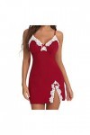 Y23-K Style 2023 - Robe de nuit sexy avec nœud en dentelle et fente sur le côté pour femme, Rouge, 3XL