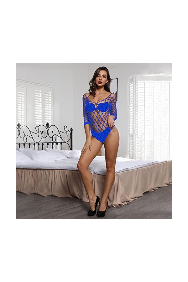 MJGkhiy Femmes Lessive Manches Longues Poisson De Poisson Bodysuit Sexy Teddy Sous-vêtements En Caoutchouc Lingerie, bleu, ta