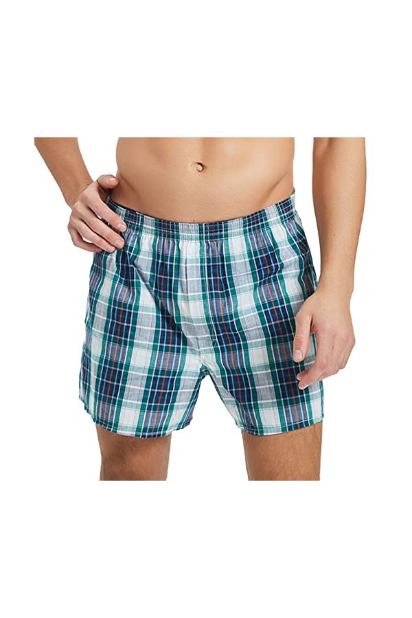 Pyjama Shorts Homme Pyjama Plaid Casual Ménage Home Shorts Pantalons Sous-vêtements Peignoir Homme Coton Bio, bleu, XL