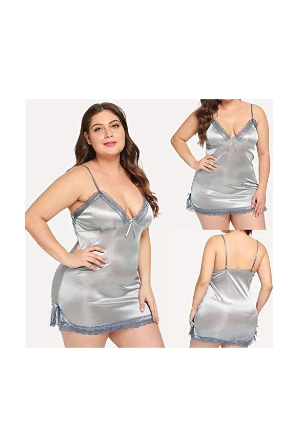 Robe dété pour Femme Boho Maxi Nightdress Dentelle Glisse Taille Plus avec Les Femmes Thong Contraste Sexy Bowknot Lingerie 