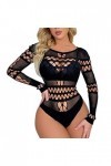 Tasse Sexy Femmes Lingerie Manches Longues Bodysuit Sexy Lingerie Lingerie En Peluche Body Avec Fente, Noir , taille unique