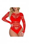 LIBELLEFLY Body sexy à manches longues en maille pour femme avec peignoir, Rouge, taille unique
