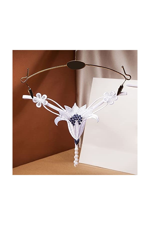 String sexy en maille pour femme - Taille basse - Dos en T - Avec nœud mignon - Respirant et extensible, B Blanc, taille un