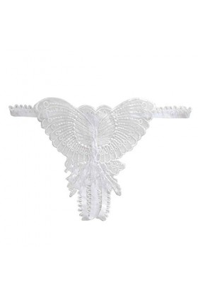 BIISDOST Papillon Dentelle Micro Femmes lanières Ouvertes G Cordes sous-vêtements Transparents Lingerie Sexy Noire White, On