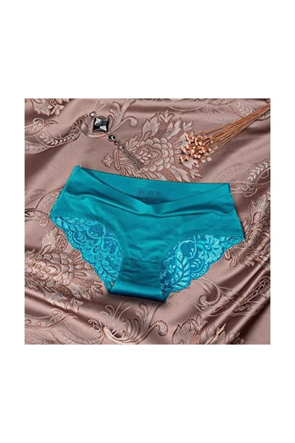 Jiabing Femmes Respirant Glace Soie Texture sans Couture Slips Culottes Femmes Taille Moyenne Sexy Dentelle Dames Culottes Me