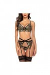 Lingerie Nuisette Sexy Femme 3 Pieces Dentelle Porte Jarretelles Ensemble de Soutien-Gorge et de Culottes Sexy à Bretelles El